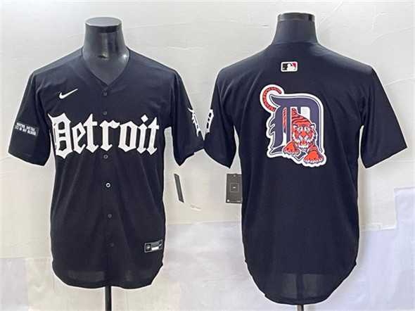 Men%27s Detroit Tigers Team Big Logo Black Motor Gothic Edition Vapor Premier Limited Stitched Jersey